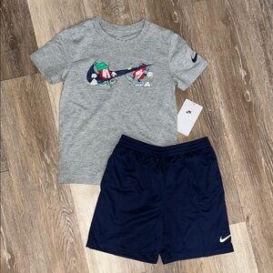 NEW Nike Heather Gray Tee and Dark Blue Shorts Set
